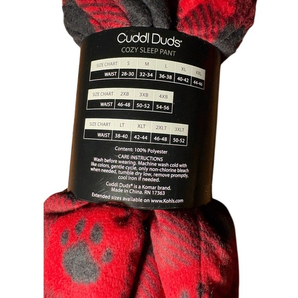 Cuddl Duds Men’s 3XLT Red Buffalo Plaid Fleece Sleep Pants NWT - Picture 5 of 6